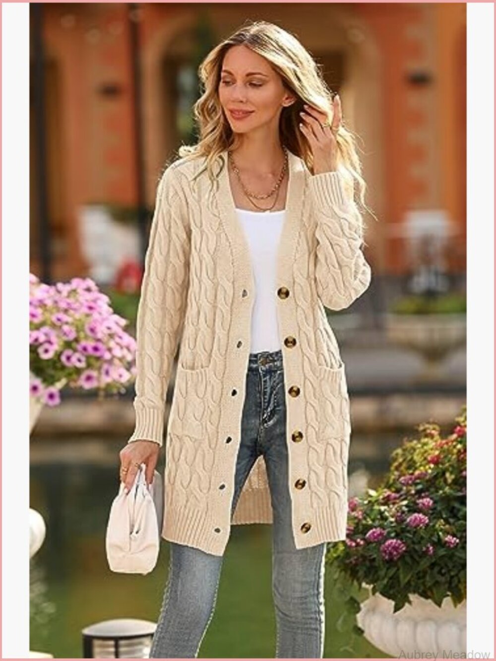 Long Sleeve Cable Knit Cardigan with Pockets - Picture 5 of 7
